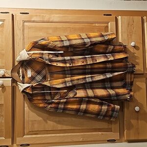 Pumpkin spice hooded flannel shacket, women's Large